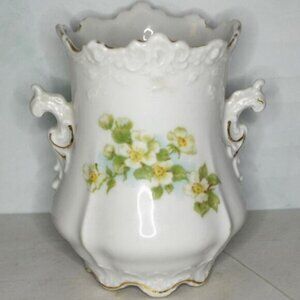 Vintage White Porcelain Vase By  Herman Ohme with Scalloped Rim Flowers